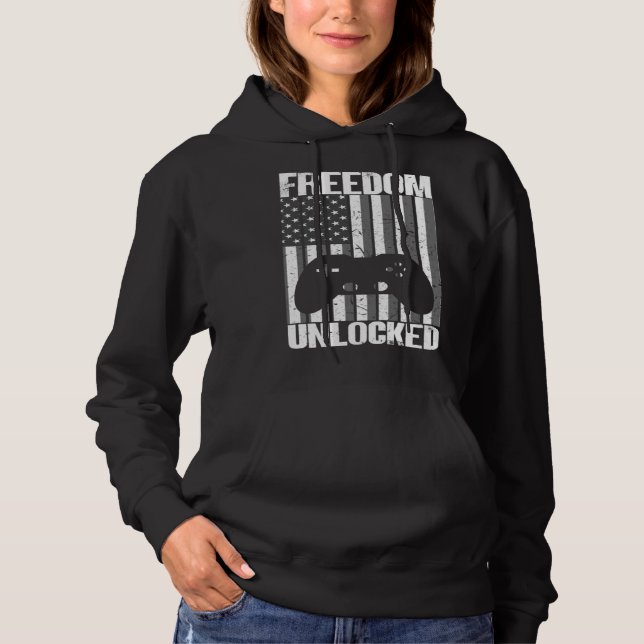 Gamer 4th Of July Freedom Unlocked Video Games Boy Hoodie (Front)