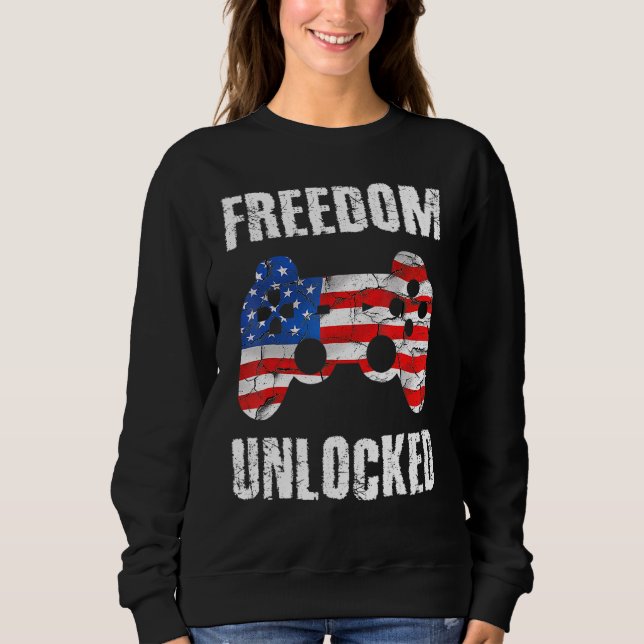Gamer 4th Of July Freedom Unlocked Video Games Boy Sweatshirt (Front)