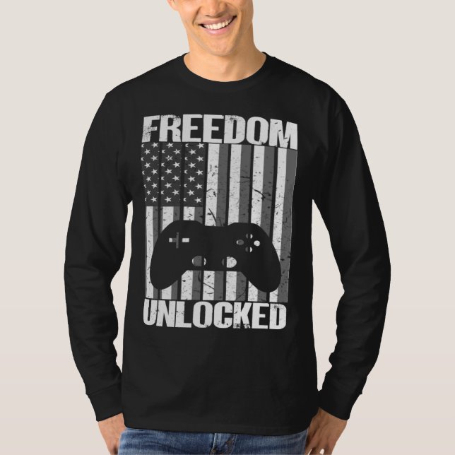 Gamer 4th Of July Freedom Unlocked Video Games Boy T-Shirt (Front)