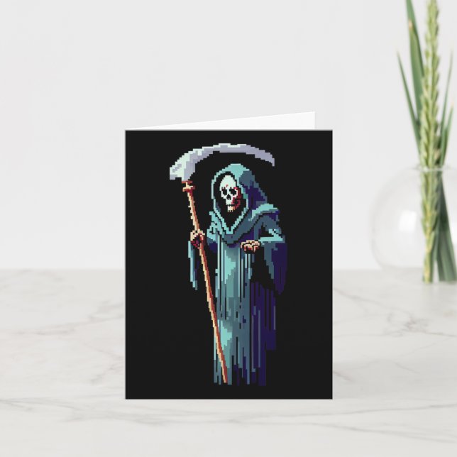 Gamer 8 Bit Pixel Art Video Game Grim Reaper Of De Card (Front)