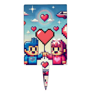 Gamer 8 bit Valentine's Day  Cake Topper