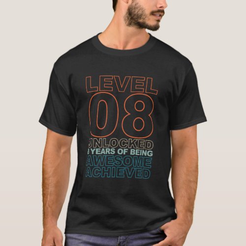 Gamer 8Th Birthday Video Games Level Unlocked Awes T_Shirt
