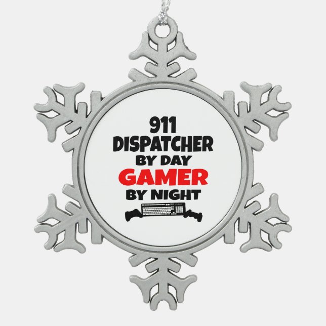 Gamer 911 Dispatcher Snowflake Pewter Christmas Ornament (Front)
