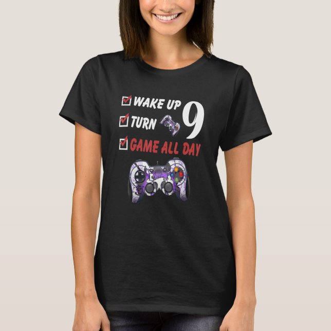 Gamer 9th Birthday 9 Years Old Level 9 Unlocked Bo T-Shirt (Front)