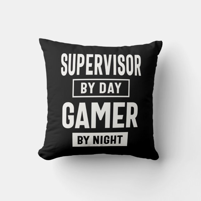 Gamer and Supervisor Job Title Gift Throw Pillow (Front)
