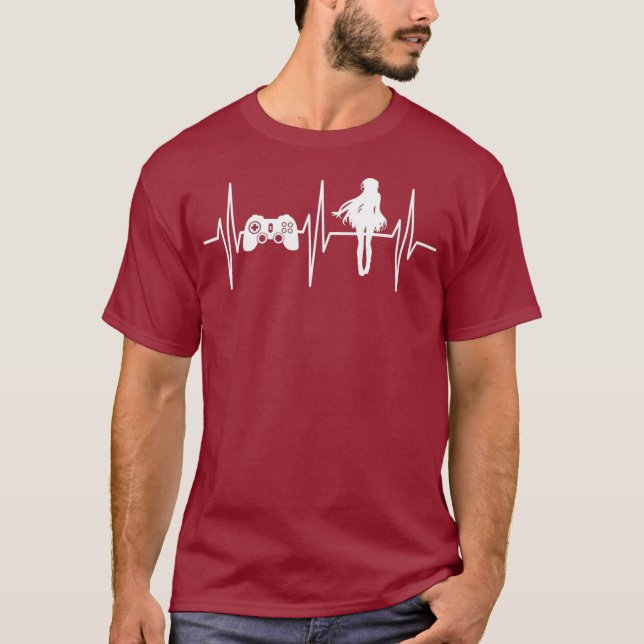 Gamer Anime  Gaming Anime Lover Heartbeat Video T-Shirt (Front)