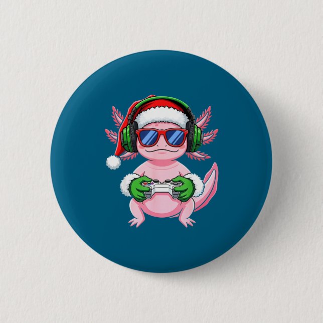 Gamer Axolotl Christmas Shirt Funny Video Game San Button (Front)