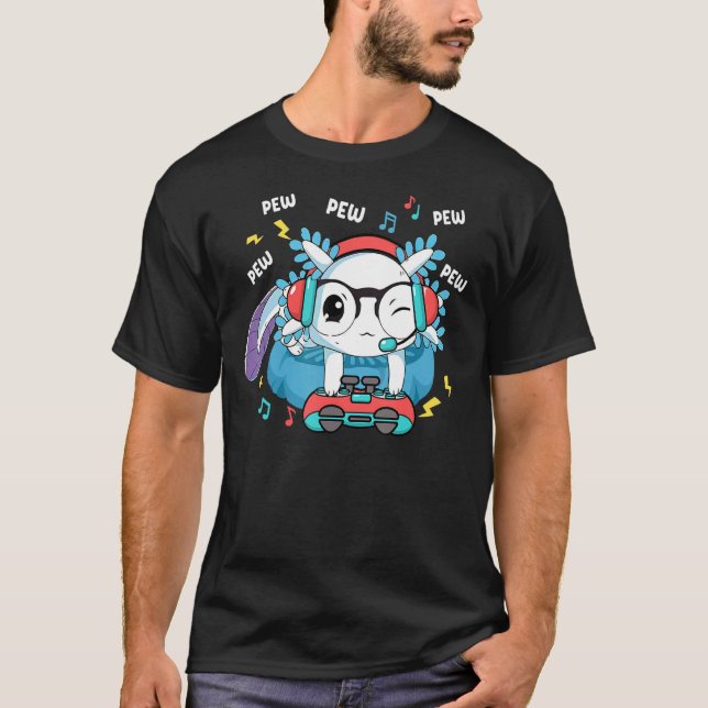 Gamer Axolotl Gaming Pew Video Game  Kids Boys Gir T-Shirt (Front)
