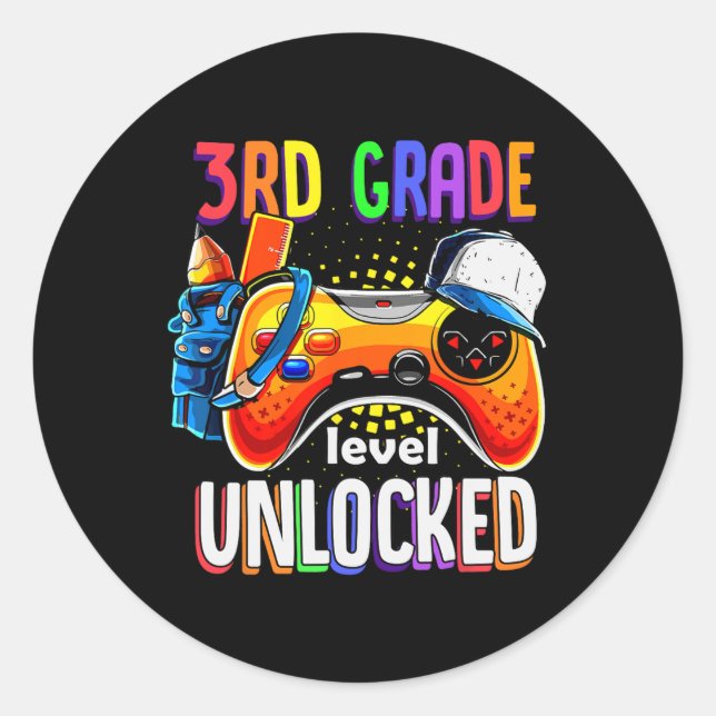 Gamer Back To School Gamepad 3rd Third Grade Level Classic Round Sticker (Front)