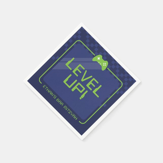 GAMER BAR MITZVAH cool modern navy neon green Napkins (Corner)