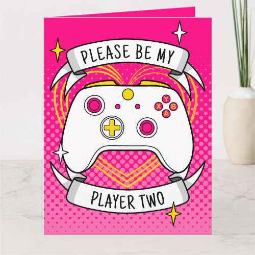 Gamer Be My Player Two Controller Pink Valentines Card