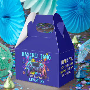 Gamer Birthday Blue Splatter Paint Video Game Favor Boxes