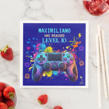 Gamer Birthday Blue Splatter Paint Video Game