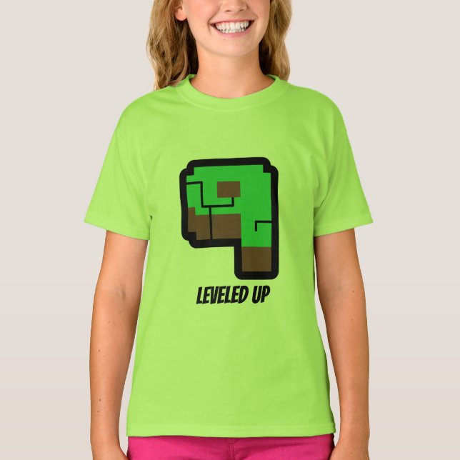 Gamer Birthday Building Pixel Green Level 9  T-Shirt (Front)