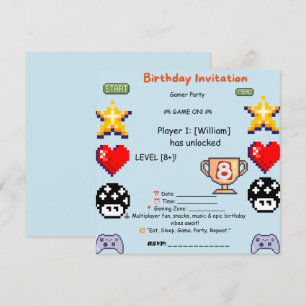 Gamer Birthday Invitation – Retro Pixel Video Game