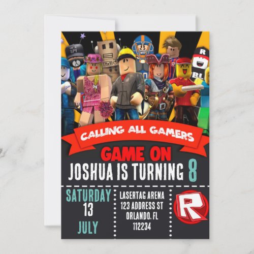 Gamer Boy Birthday Party Theme Invitation Roblox