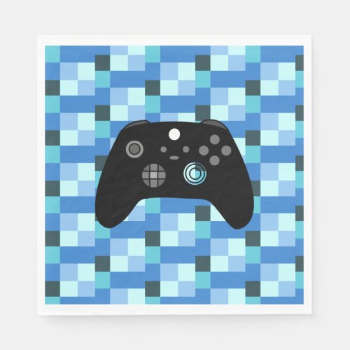 Gamer Boy Blue Pixels Birthday  Napkins