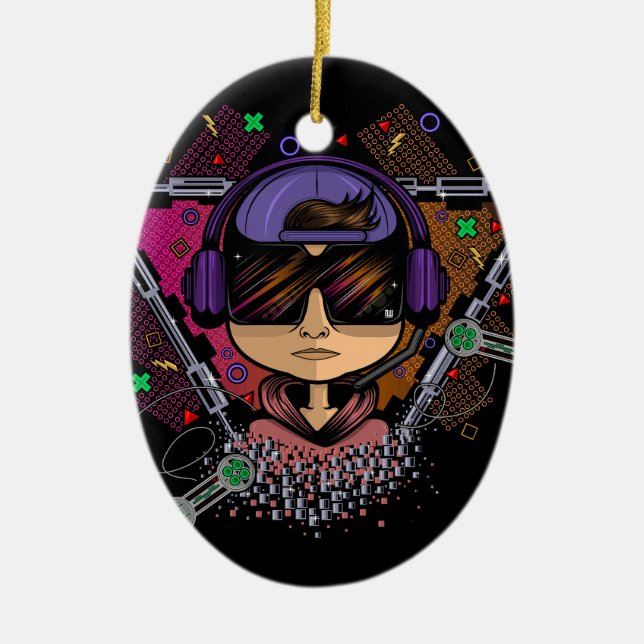 Gamer Boy Ceramic Ornament (Front)