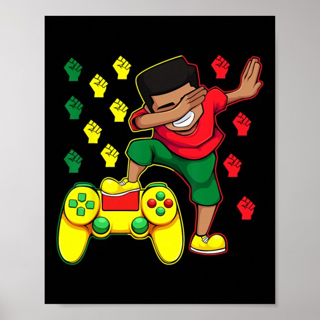 Gamer Boy Dabbing Juneteenth Video-game Controller Poster (Front)