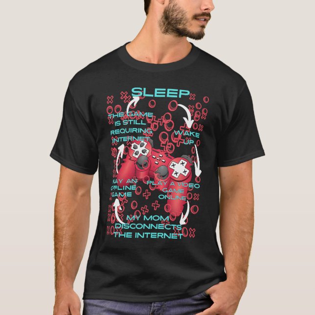 Gamer Boy Daily Life Cycle   Gaming Teens Kids Gam T-Shirt (Front)