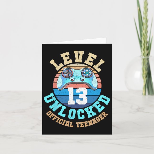 Gamer Boy Level 13 Unlocked Video Game 13th Birthd Card (Front)
