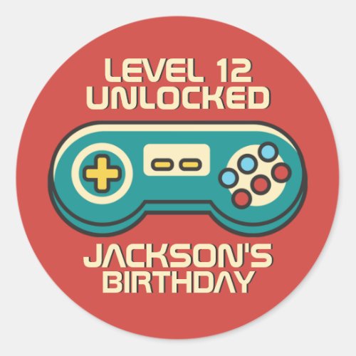 Gamer Boy Level Unlocked Retro Gaming Birthday Classic Round Sticker