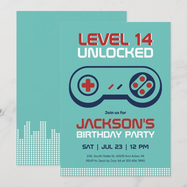 Gamer Boy Level Unlocked Video Games Birthday Invitation (Front/Back)