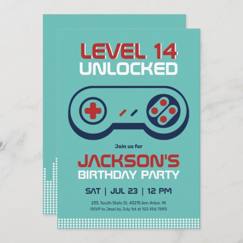 Gamer Boy Level Unlocked Video Games Birthday Invitation
