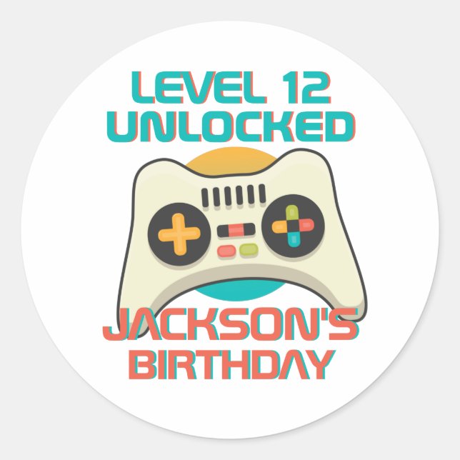 Gamer Boy Level Unlocked Video Games Boys Birthday Classic Round Sticker (Front)