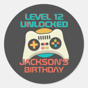 Gamer Boy Level Unlocked Video Games Kids Birthday Classic Round Sticker