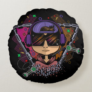 Gamer Boy Round Pillow