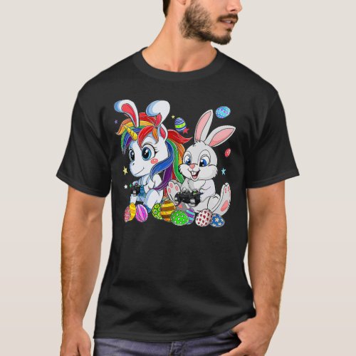 Gamer Bunny Unicorn Eggs Easter Video Game Boys Ki T_Shirt