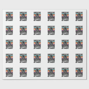 Gamer By Day Witch By Night Retro Halloween Design Wrapping Paper