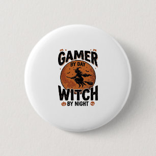 Gamer By Day Witch By Night Vintage Gaming Design_ Button