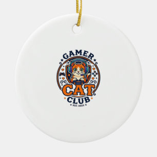 Gamer Cat Cat Mom Gift Idea - Gamer Cat Club_1 Ceramic Ornament