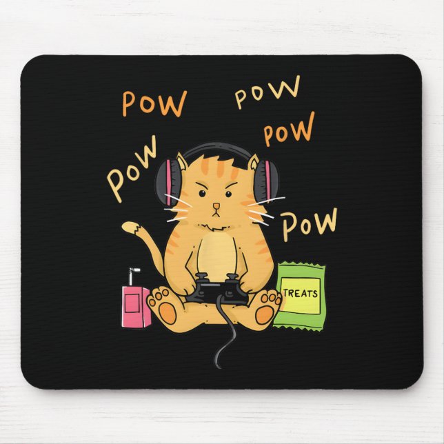 Gamer Cat Cute Kitty Headphones Controller Treats  Mouse Pad (Front)