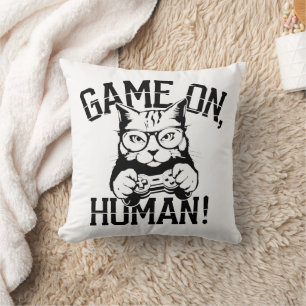 Gamer Cat Design Game On Human - Cute Funny Cat  Throw Pillow