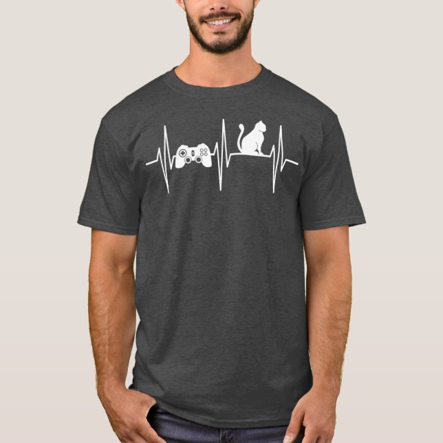 Gamer Cat  Gaming Cat Lover Heartbeat Video T-Shirt (Front)
