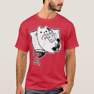Gamer Cat Girl Boy loading Pizza, Headset and Pad T-Shirt