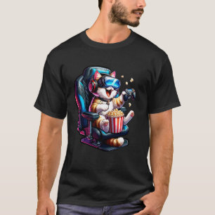 Gamer Cat Kitten Popcorn Gaming Chair Headphones G T-Shirt