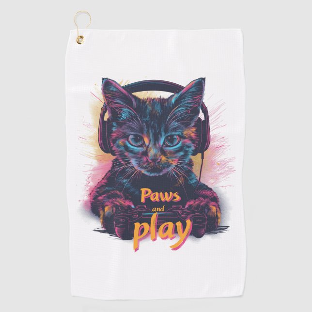 Gamer Cat Level Up Golf Towel (Front)