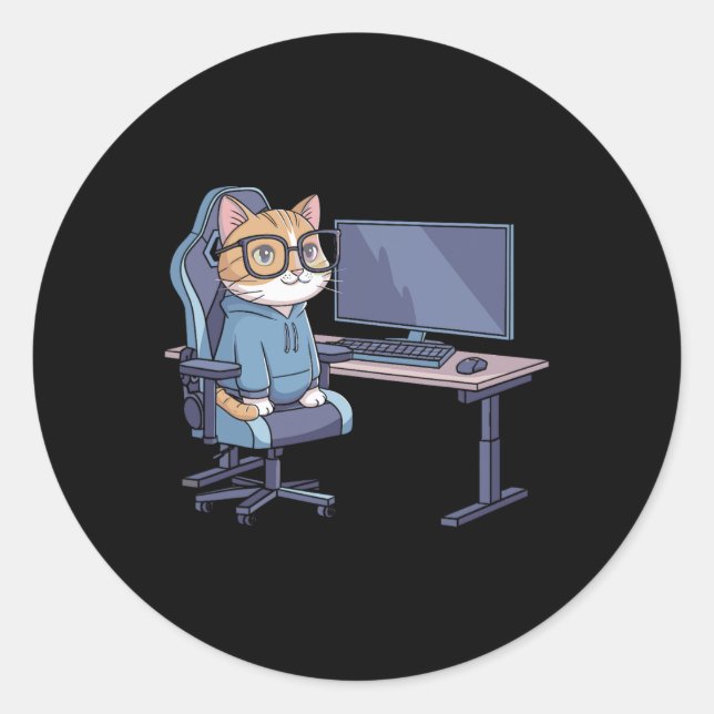 Gamer Cat Squad Funny Meme 1  Classic Round Sticker (Front)