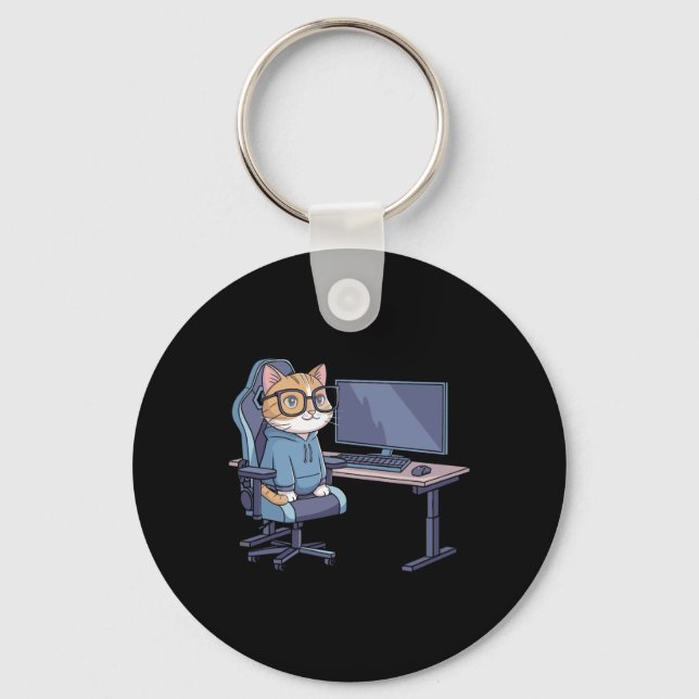 Gamer Cat Squad Funny Meme 1  Keychain (Front)