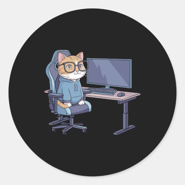 Gamer Cat Squad Funny Meme  Classic Round Sticker (Front)