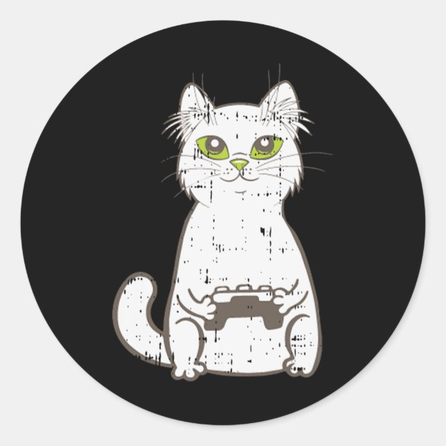 Gamer Cat Video Game Controller Cute Gaming Geek G Classic Round Sticker (Front)