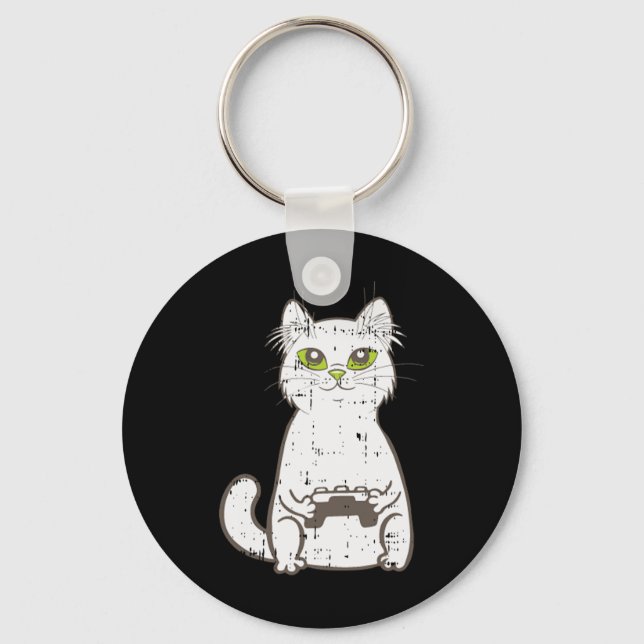 Gamer Cat Video Game Controller Cute Gaming Geek G Keychain (Front)