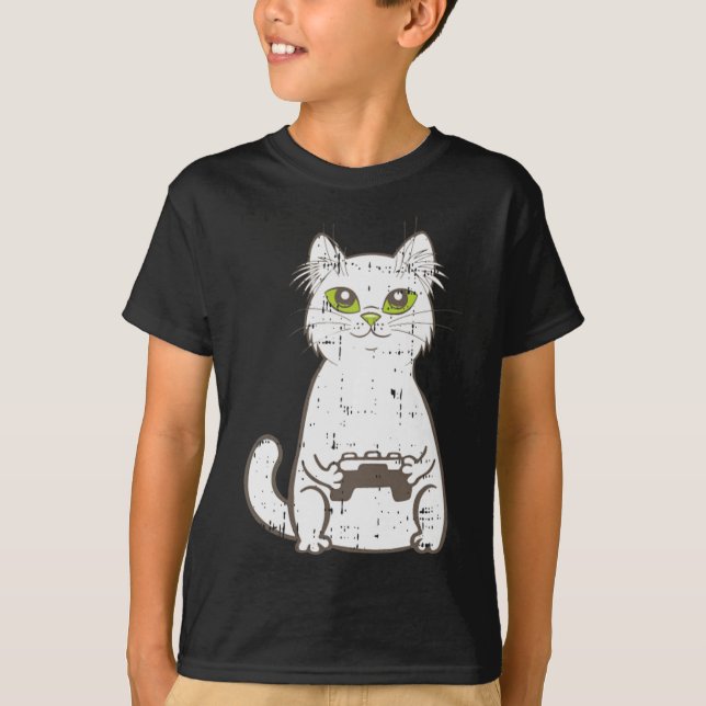 Gamer Cat Video Game Controller Cute Gaming Geek G T-Shirt (Front)