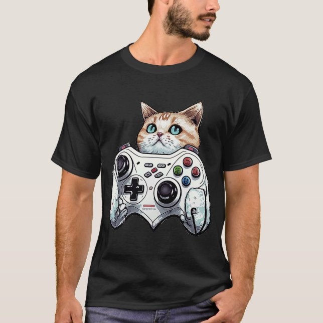 Gamer Cat Video Game Controller Cute Kitten Cats A T-Shirt (Front)