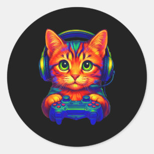 Gamer Cat Video Games Boys Teen Men Girls Funny Ca Classic Round Sticker