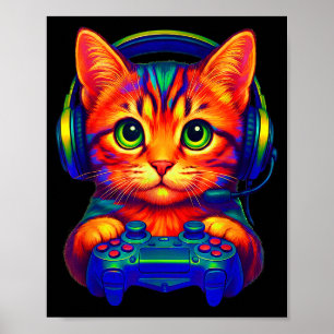 Gamer Cat Video Games Boys Teen Men Girls Funny Ca Poster